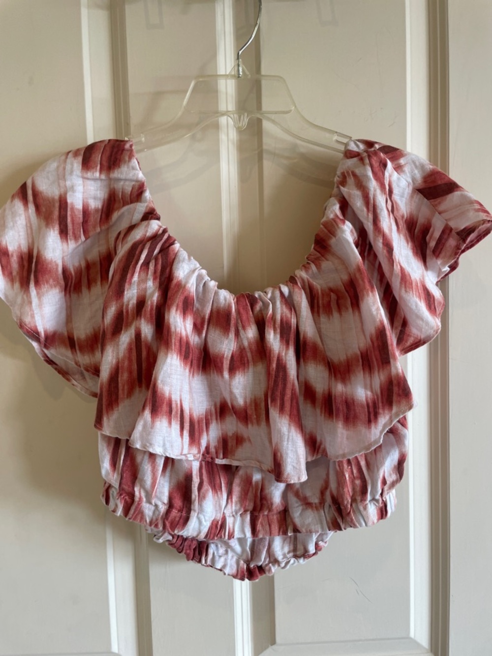 Banana Republic Rust and White Ruffled Zebra Tie-Dye Linen Crop Top - Picture 5 of 6
